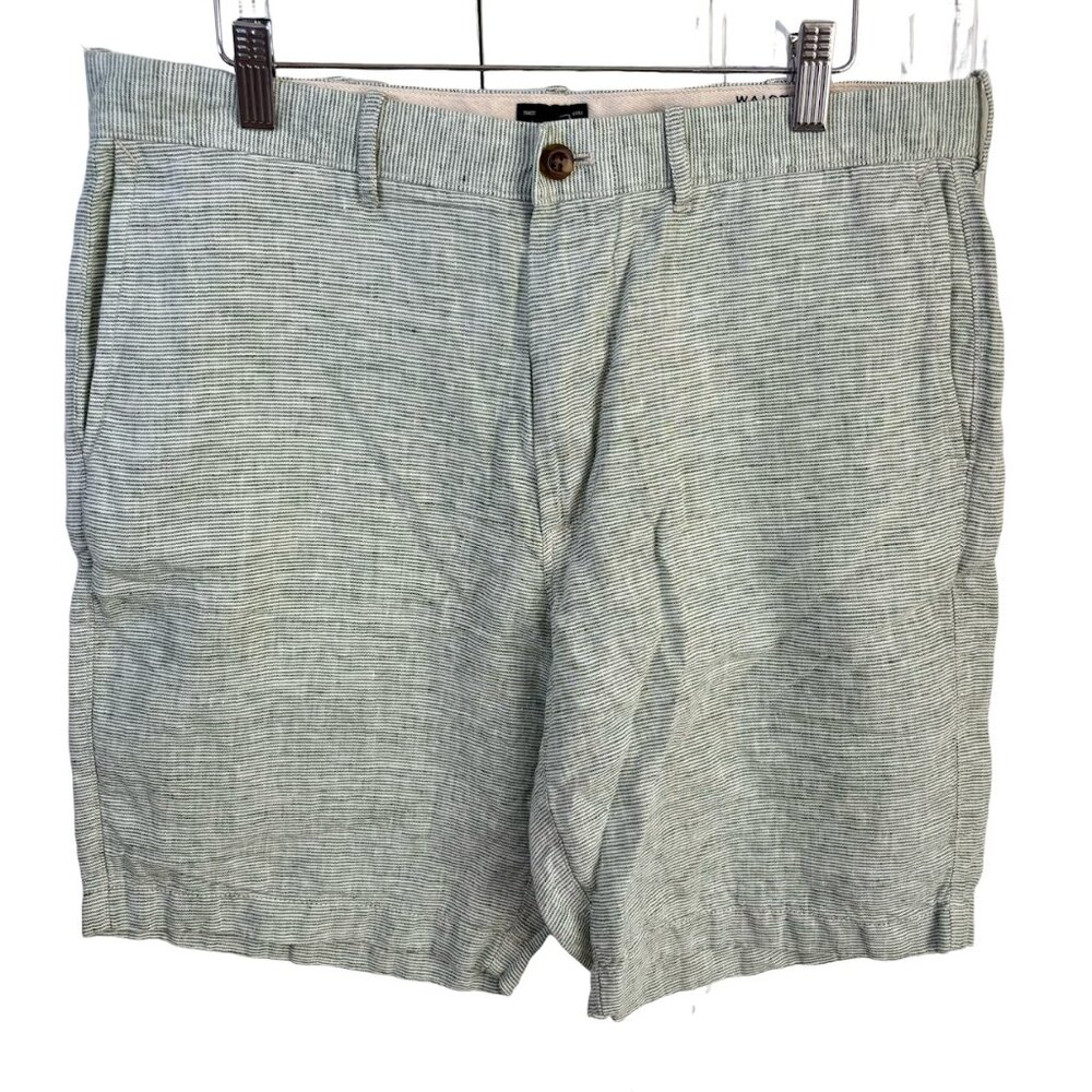 J Crew 100% Linen Green 9" Shorts Men's Sz 33 Preppy Lightweight